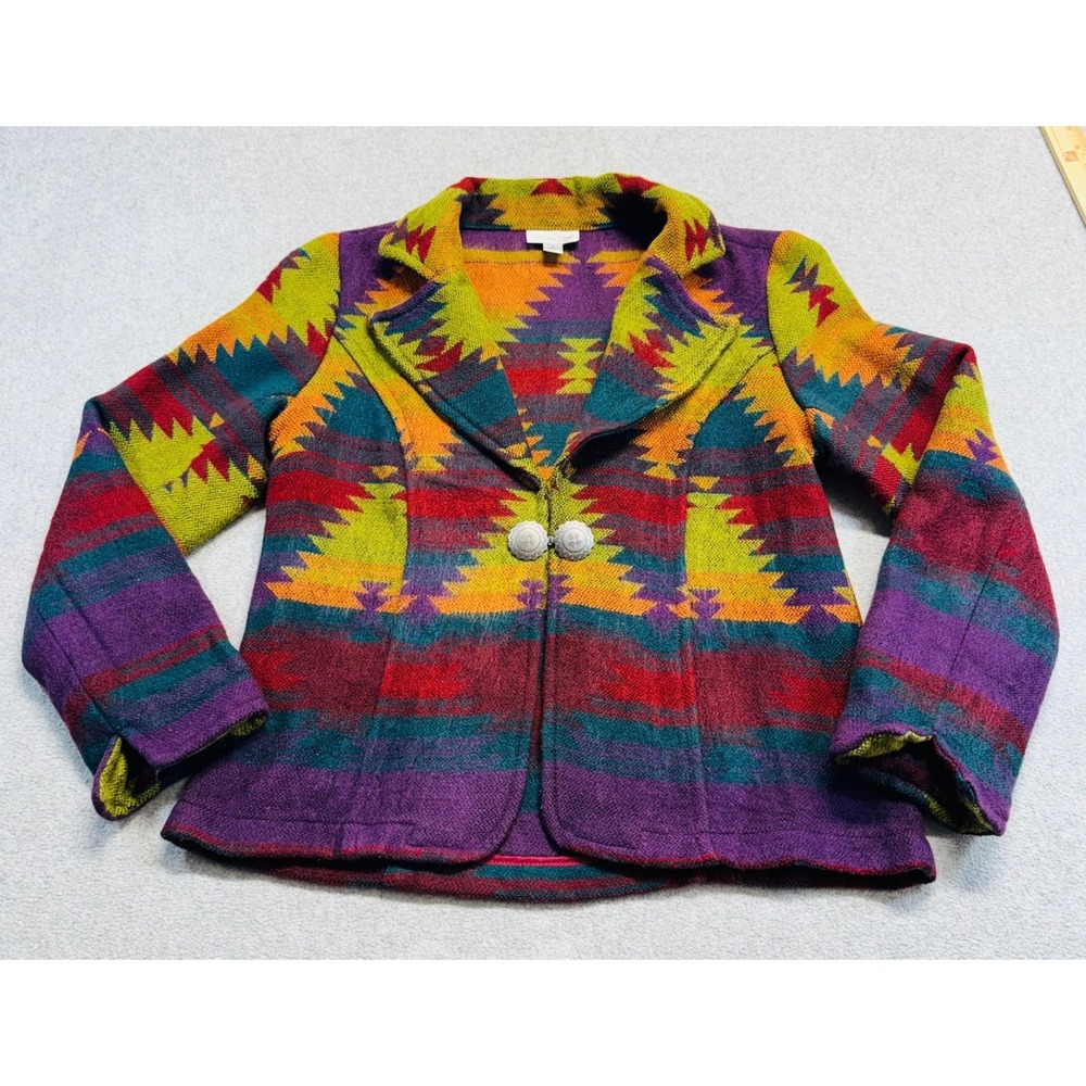 Coldwater Creek S Southwestern Aztec Jacket Concho Western Boho Textured Rustic
